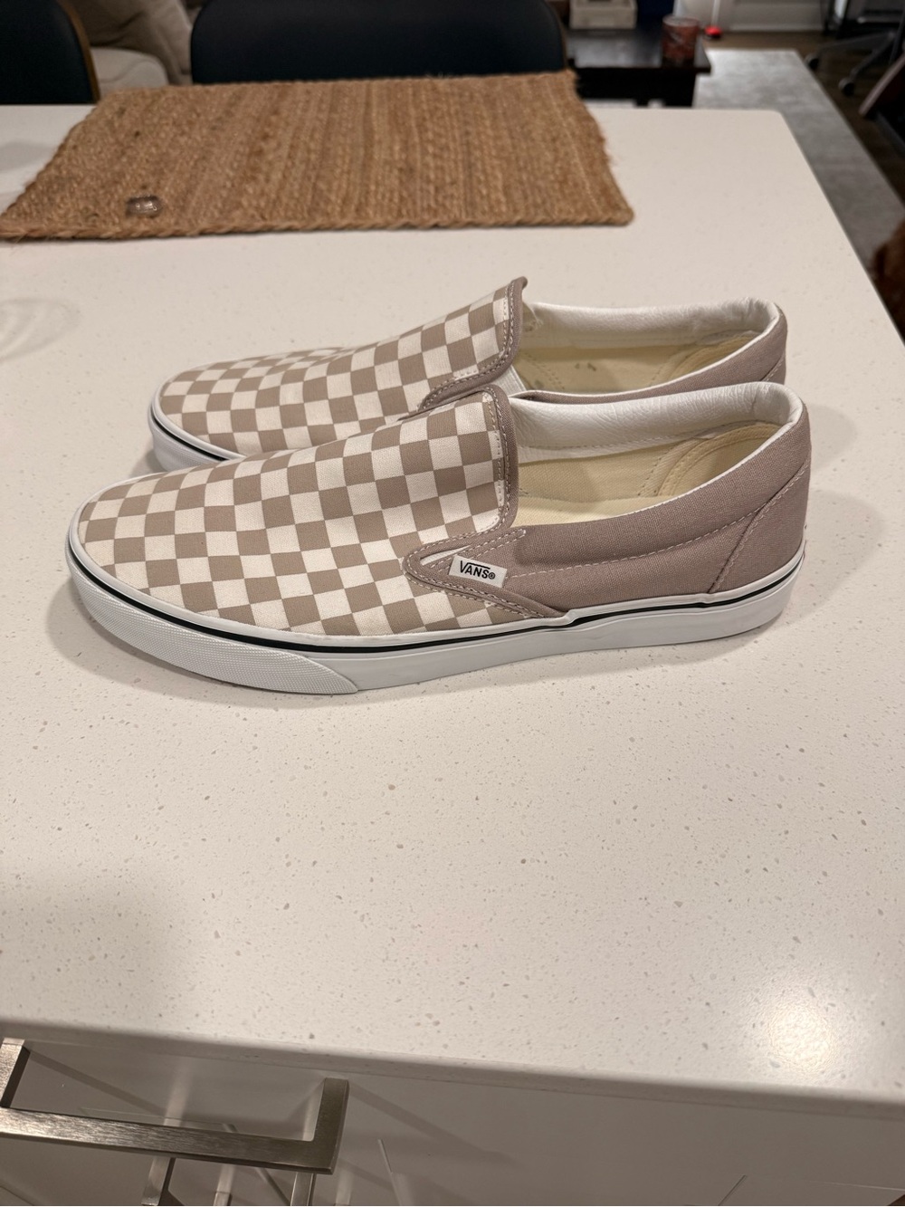 Vans Checkerboard Slip-On Sneakers in Beige and White - Picture 2 of 4